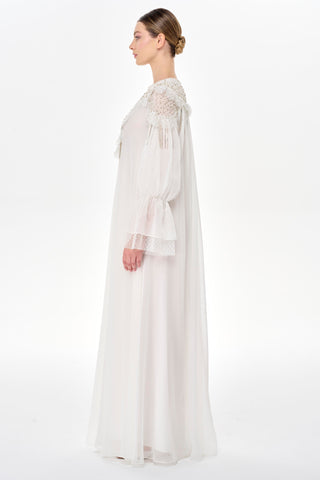 Embellished Oversized Chiffon Maxi Dress - White