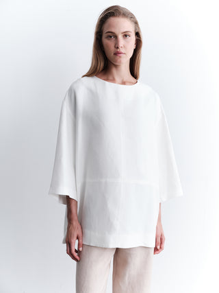 Tencel Front-Stitched Oversized Blouse – White