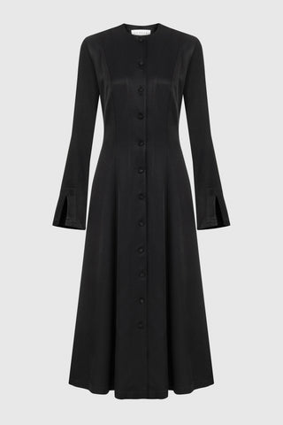 Tencel Button-Front Maxi Dress – Black