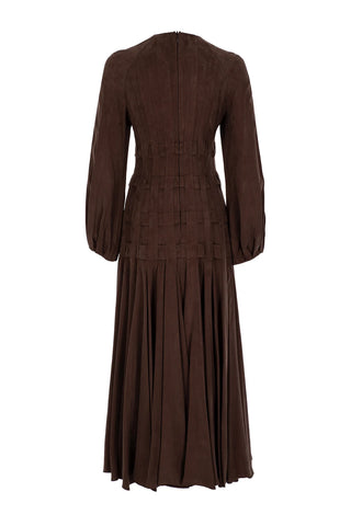 Pleated Tencel Maxi Dress – Brown
