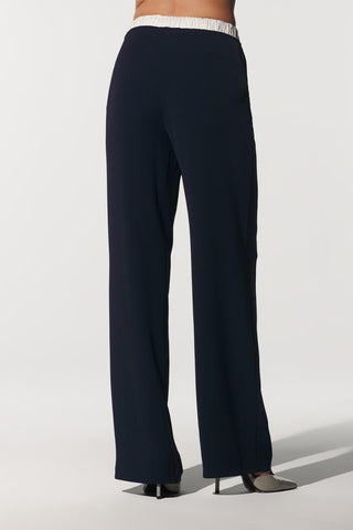 Tessa Contrast-Waist Wide-Leg Trousers – Navy