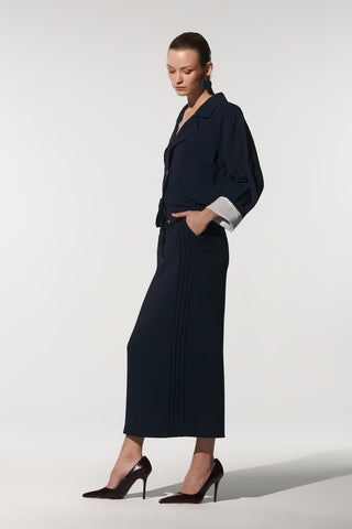 Tessa Contrast-Waist Woven Skirt – Navy