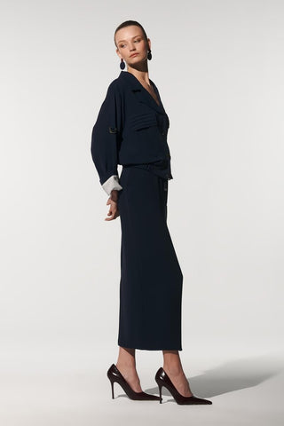 Tessa Contrast-Waist Woven Skirt – Navy