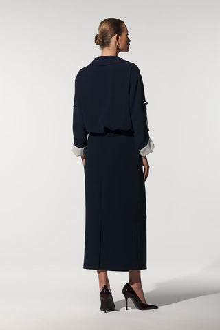 Tessa Contrast-Waist Woven Skirt – Navy