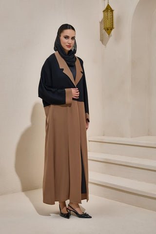 Two Color Abaya Set - Brown Black