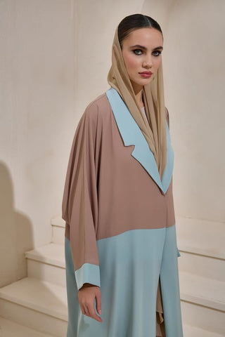 Two Color Abaya Set - Brown Mint Green