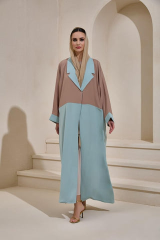 Two Color Abaya Set - Brown Mint Green