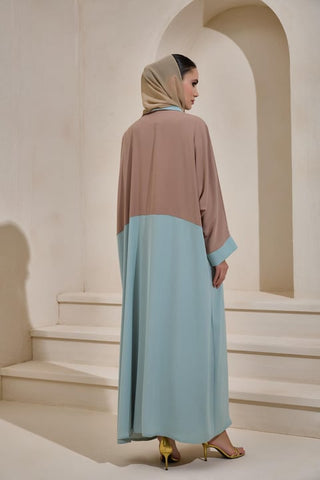Two Color Abaya Set - Brown Mint Green