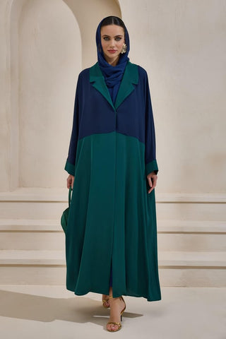 Two Color Abaya Set - Navy Green