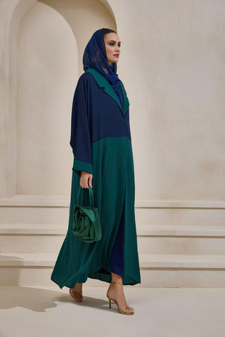 Two Color Abaya Set - Navy Green