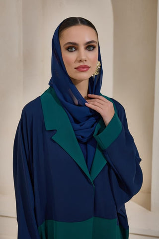 Two Color Abaya Set - Navy Green
