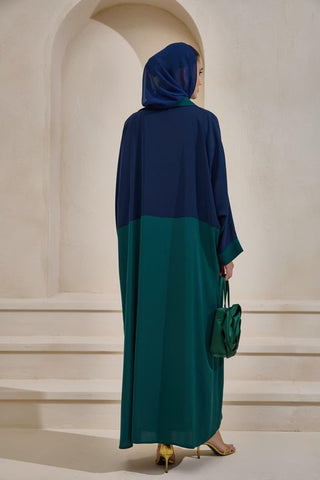 Two Color Abaya Set - Navy Green