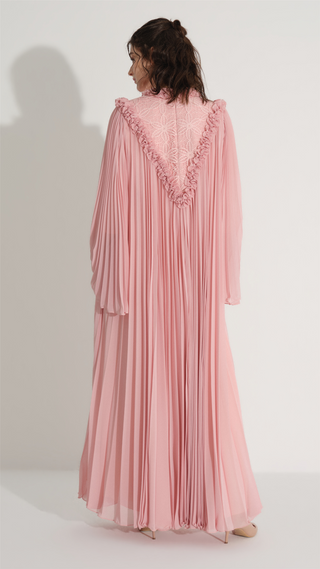 Lace & Ruffle Pleated Dress - Pink