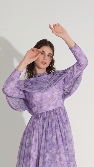 Tulle Detailed Chiffon Dress — Lila