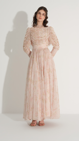 Tulle Detailed Chiffon Dress — Peach