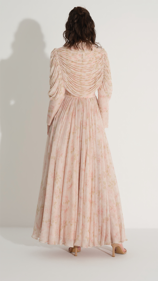 Tulle Detailed Chiffon Dress — Peach