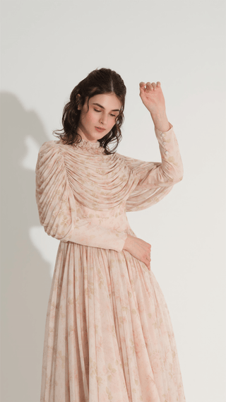 Tulle Detailed Chiffon Dress — Peach