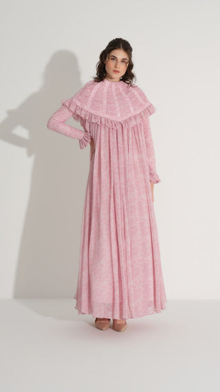 Chiffon Dress with Detachable Cape Pink