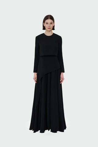 Layered Maxi Evening Dress – Black
