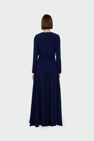 Layered Maxi Evening Dress – Navy