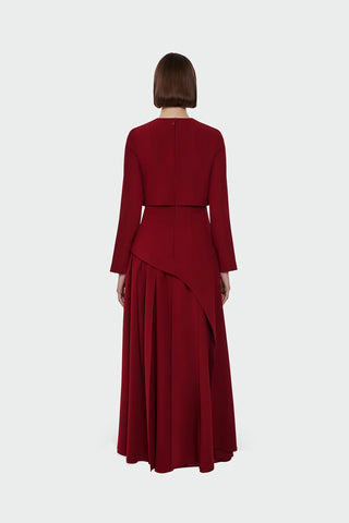Layered Maxi Evening Dress – Burgundy