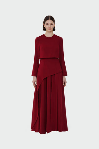 Layered Maxi Evening Dress – Burgundy