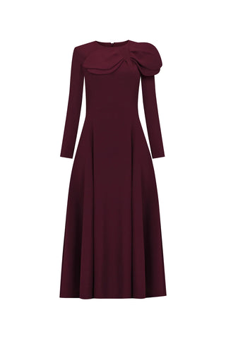 Asymmetrical Bow Midi Dress – Cherry