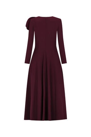Asymmetrical Bow Midi Dress – Cherry