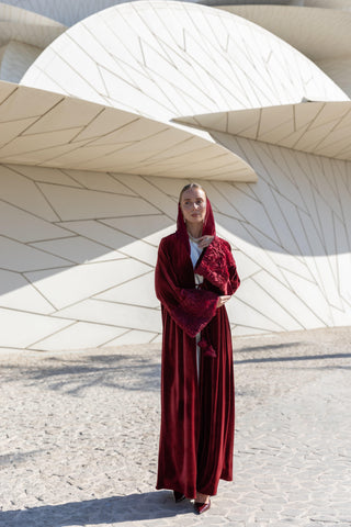 Velvet Rose Abaya – Burgundy