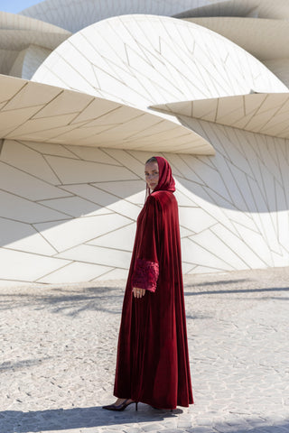 Velvet Rose Abaya – Burgundy