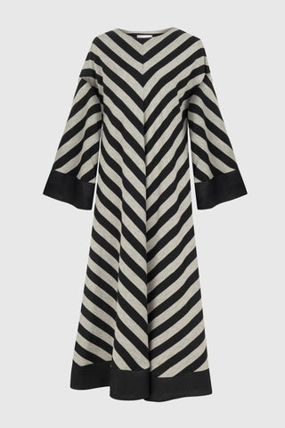 Diagonal Stripe Maxi Dress – Black and Ecru
