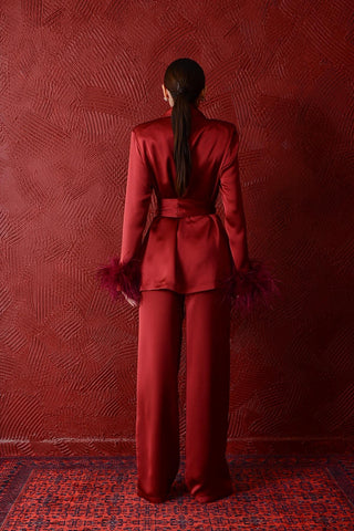 Vespera Feather-Sleeve Set — Burgundy