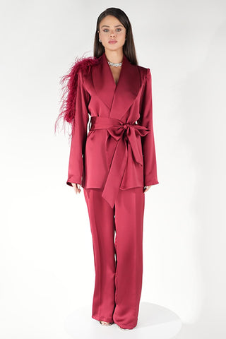 Vespera Feather-Shoulder Set — Burgundy