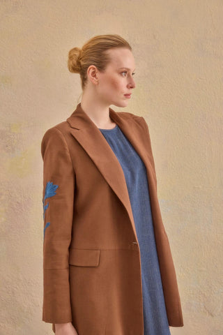 Vienna Sleeveless Dress & Tailored Blazer Set – Brown & Blue