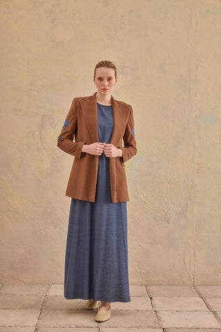 Vienna Sleeveless Dress & Tailored Blazer Set – Brown & Blue