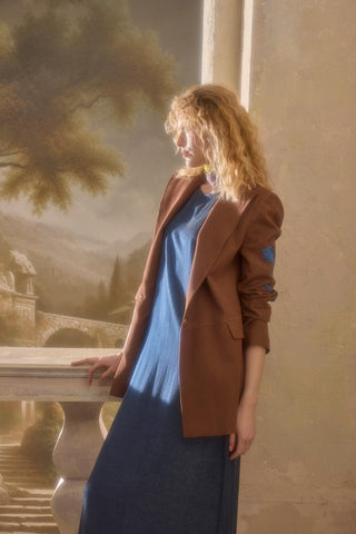 Vienna Sleeveless Dress & Tailored Blazer Set – Brown & Blue