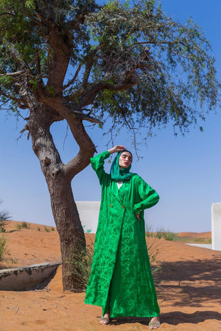 Viscose Green Bloom Abaya