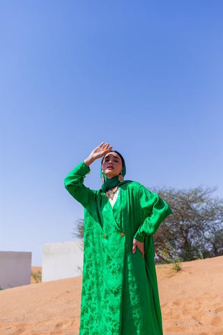 Viscose Green Bloom Abaya