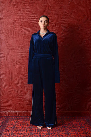 Veloura Velvet-Detail Set — Navy Blue