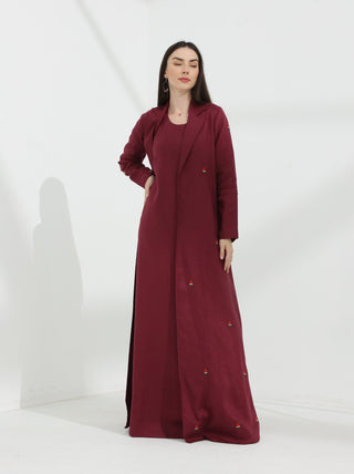 Watermelon Linen Abaya Wine