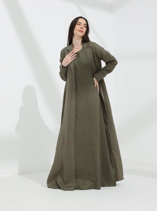 Watermelon Linen Abaya Olive Green