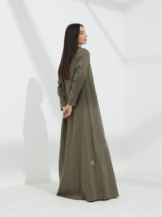 Watermelon Linen Abaya Olive Green