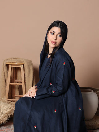 Watermelon Linen Abaya Navy Blue