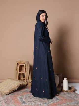 Watermelon Linen Abaya Navy Blue
