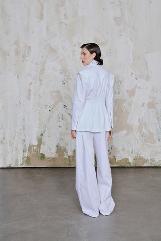 Catalina Belted Blazer with Chain Detail – White