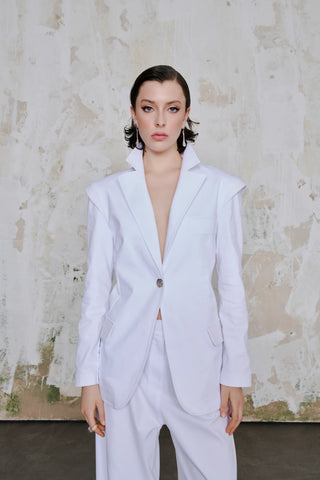 Catalina Belted Blazer with Chain Detail – White