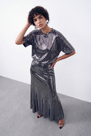 Glamour Silver Long Skirt