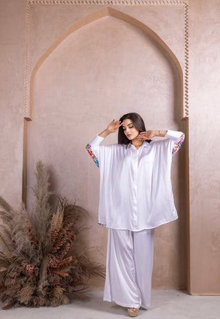 White flower Silk Co-ord Set