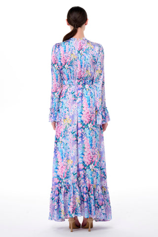Gathered Neck & Cuff Floral Maxi Dress – Lilac