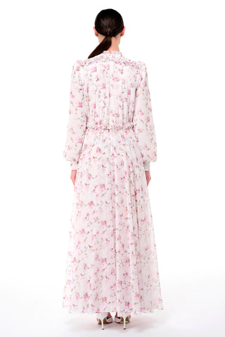 Gathered Neck Floral Maxi Dress – Ecru